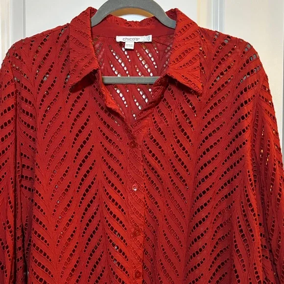 NWT Chico’s Moroccan lace shirt color smoked paprika size 14 (2.5) - Picture 2 of 7
